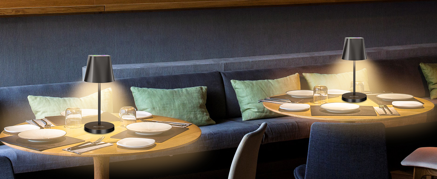 LED настільна лампа Quntis бездротова, торцева, з регулюванням яскравості, акумуляторна, USB, 3000K-5000K, IP44, для дому та вулиці, чорна (2, 3 колірні температури + RGB)