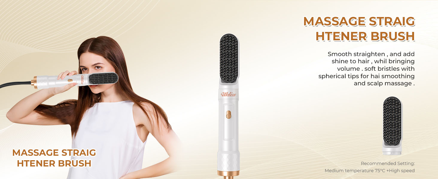 UKLISS Професійний стайлер для волосся 6-в-1 (фен, локони, брашінґ), білий