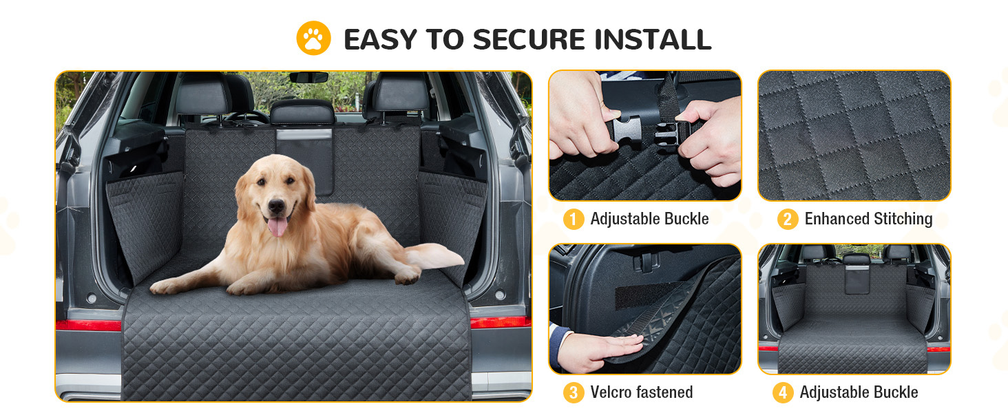 Захист для багажника автомобіля для собак: водонепроникний та стійкий до подряпин килимок з захистом бокових панелей та краю багажника. Легкий у догляді та міцний, чорний.