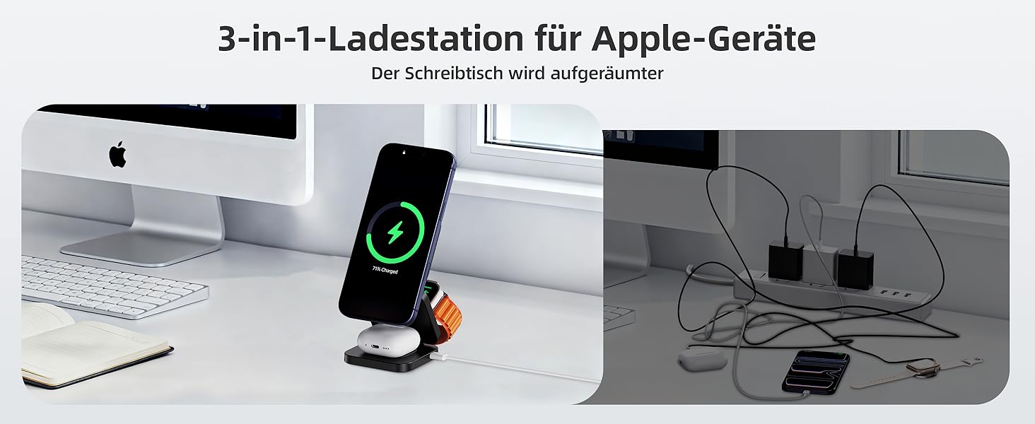 Зарядний пристрій KU XIU X55 Turbo Qi2.2 25W 3-в-1 для Apple Watch, iPhone 17-12 та AirPods, магнітний складаний стенд, адаптер 45W (Чорний)