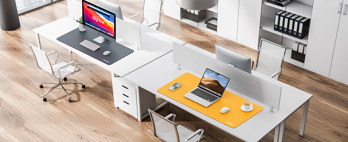 Килимок на стіл TECKNET 80 x 40 см, захист від води, PU шкіра, двосторонній, для офісу/дому (темно-сірий/темно-синій/жовтий)