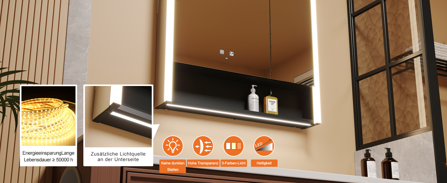 LED дзеркальна шафка у ванну кімнату KWW з підсвічуванням, регульованою температурою світла, антитуманним покриттям та USB-роз'ємами (2 дверцята, 80x70 см)