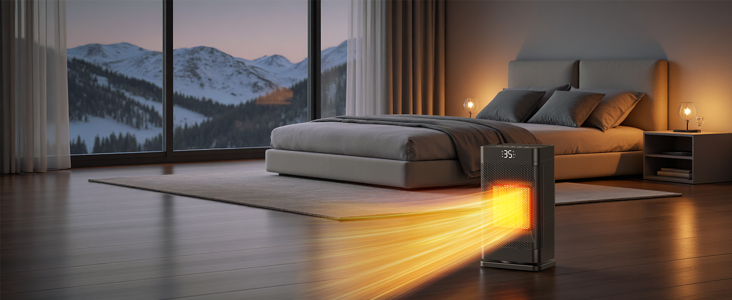 Керамічний електронагрівач 1500W з термостатом, PTC-керамічний нагрівач, ECO-режим, захист від перегріву та перекидання, 75° коливання, 2-в-1 енергозберігаючий нагрівач для дому, чорний