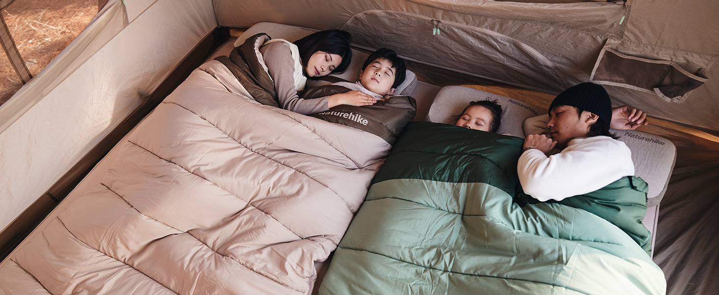 Спальний мішок Naturehike YC для 2 осіб, 3-4 сезони, для дорослих та дітей, зелений