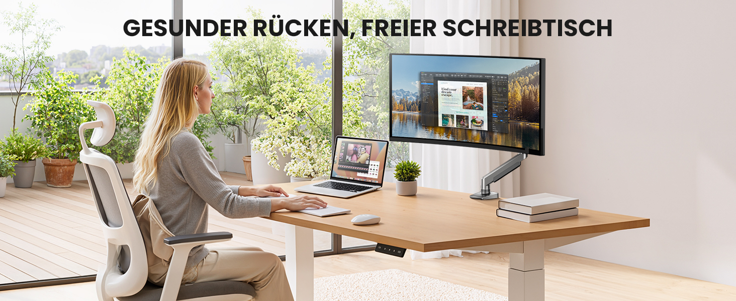 Кріплення для монітора ErGear: регульований кронштейн для моніторів 13-34 дюймів, підставка з кабельною організацією, VESA 75/100 мм, до 9 кг (срібний)