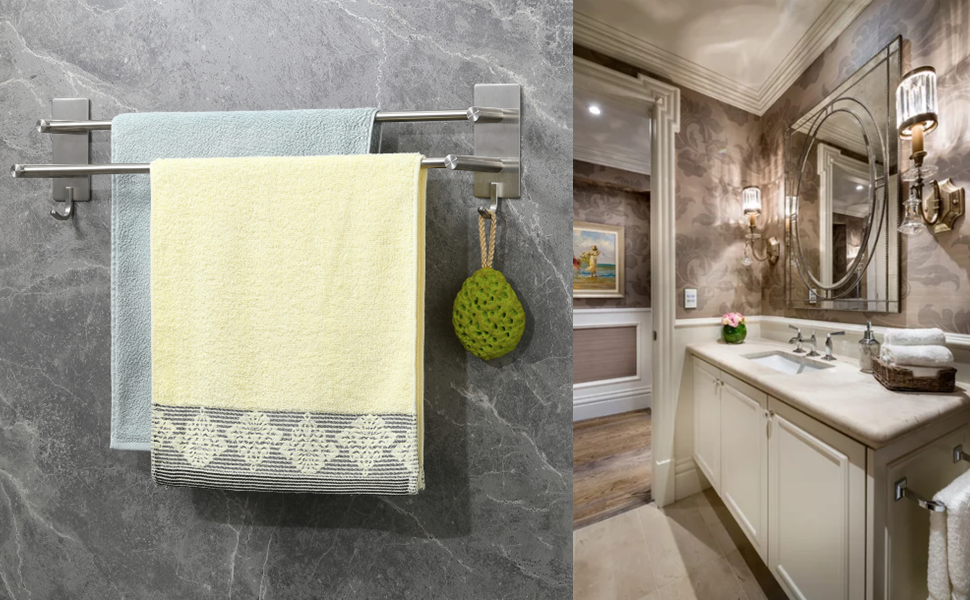 Тримач для рушників Vista без свердління, подвійний, 43.5 см, нержавіюча сталь, 60 см, сріблястий