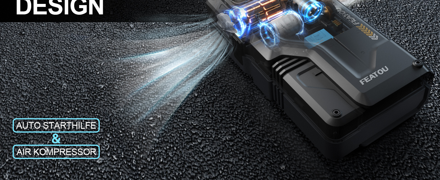 Powerbank для автомобіля Starthilfe з компресором 150PSI, 6000A, 12V, для бензинових та дизельних авто (до 10л), QC3.0, LCD, ліхтарик