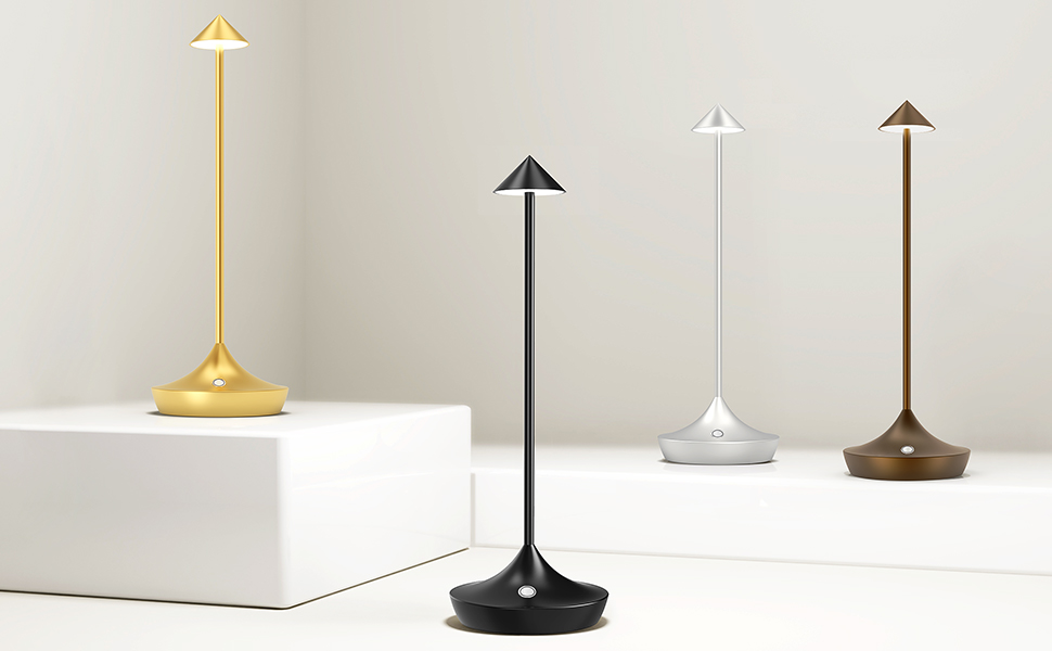 Набір з 2-х бездротових LED настільних ламп Hapfish з акумулятором, диммер, алюміній, водонепроникні, для дому, тераси, ресторану (Коричневий)