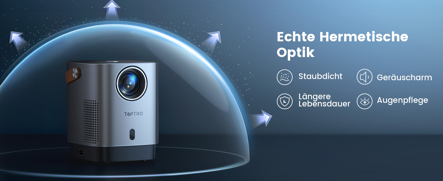 Портативний проєктор TOPTRO Mini Beamer - 18000 люмен, 1080P Full HD, WiFi6, Bluetooth, 4D/4P корекція трапеції, електрофокус, захист від пилу, 200 дюймів для TV Stick/Smartphone/HDMI/USB