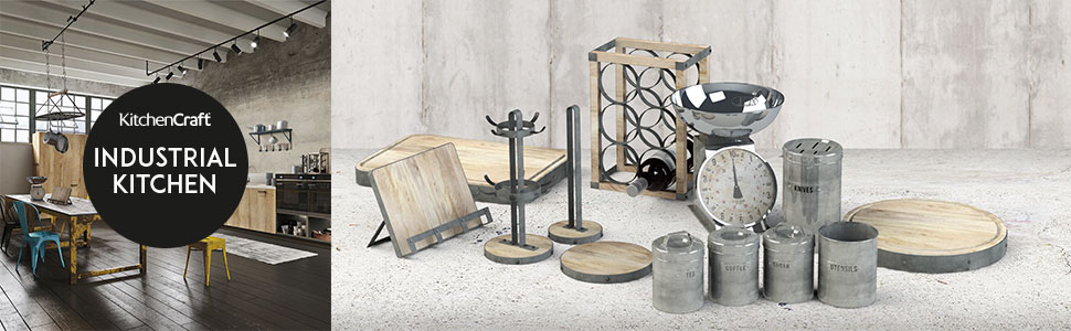 Кухонна підвісна полиця KitchenCraft для каструль, сковорідок і кухонного приладдя, 8 гачків, метал і дерево, 42x18 см, сіра