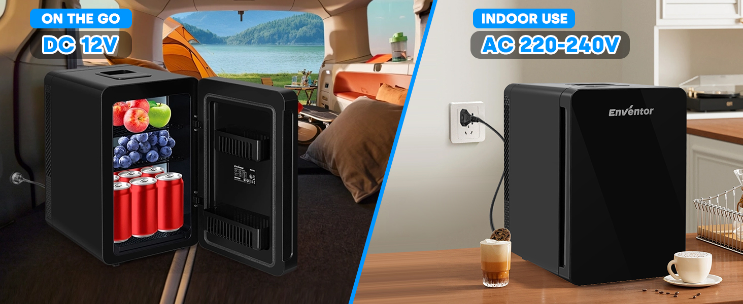 Міні-холодильник Enventor 10/15 літрів, 220V/12V, портативний, з LCD, для авто, подорожей, косметики, їжі та напоїв (білий/чорний)
