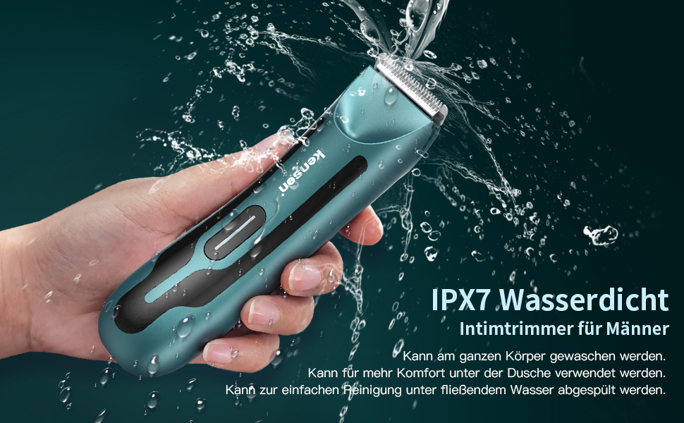 Електричний тример для тіла чоловічий Kensen з LED-підсвічуванням, водонепроникний IPX7, 100 хвилин роботи, зелений