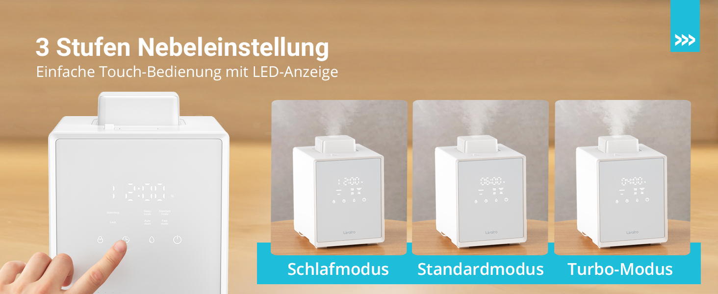 Зволожувач повітря для спальні та вітальні з верхнім заповненням, 3л, нержавіюча сталь, теплий туман, знищує 99,97% бактерій, з режимом сну, білий