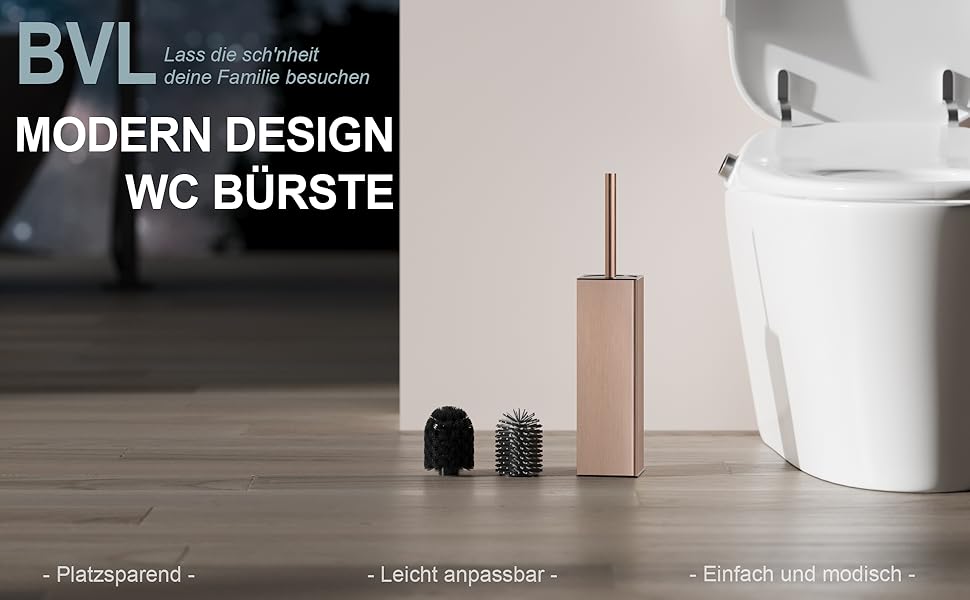 Набір для туалету BVL з щіткою та тримачем, метал, рожеве золото, 2 насадки