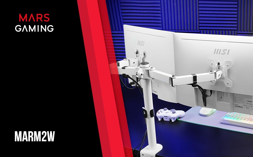 Подвійний кронштейн для моніторів Mars Gaming MARM2 White (до 27