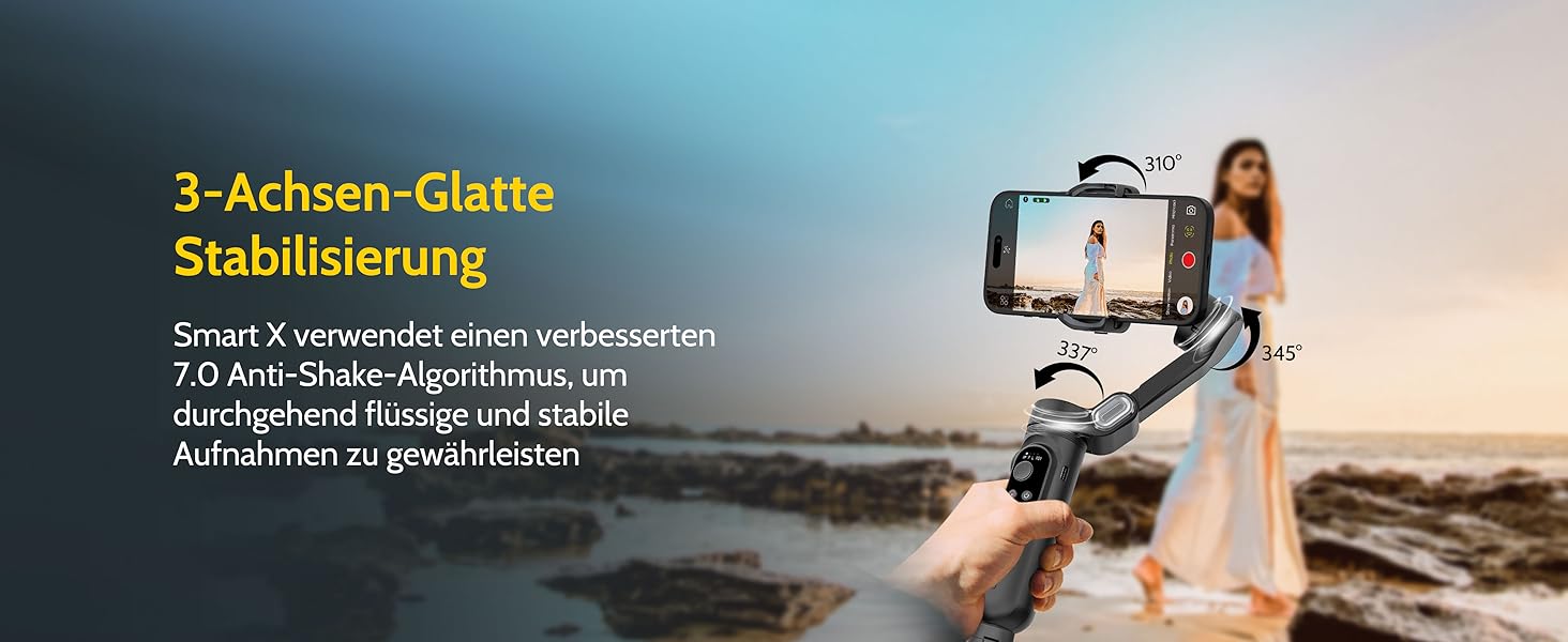 Стабілізатор для смартфона AOCHUAN 3-осьовий з функцією розпізнавання обличчя, вбудованим світлом та 1/4 дюйма різьбою. Підходить для iPhone 16/15 Pro, Android, TikTok-влогів. Чорний.