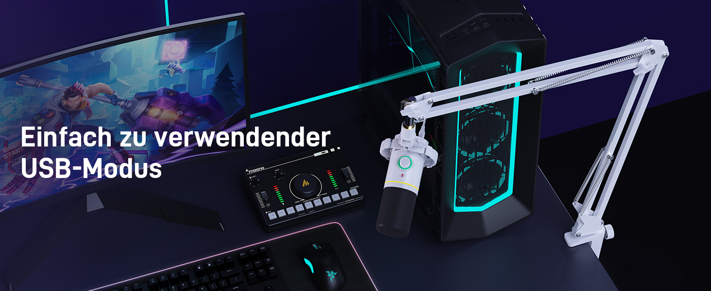 Мікрофон MAONO PD200XS XLR/USB з підсвічуванням RGB, комплект з кріпленням, програмним забезпеченням та регулятором гучності для запису, стрімінгу, геймінгу та Mac/PC