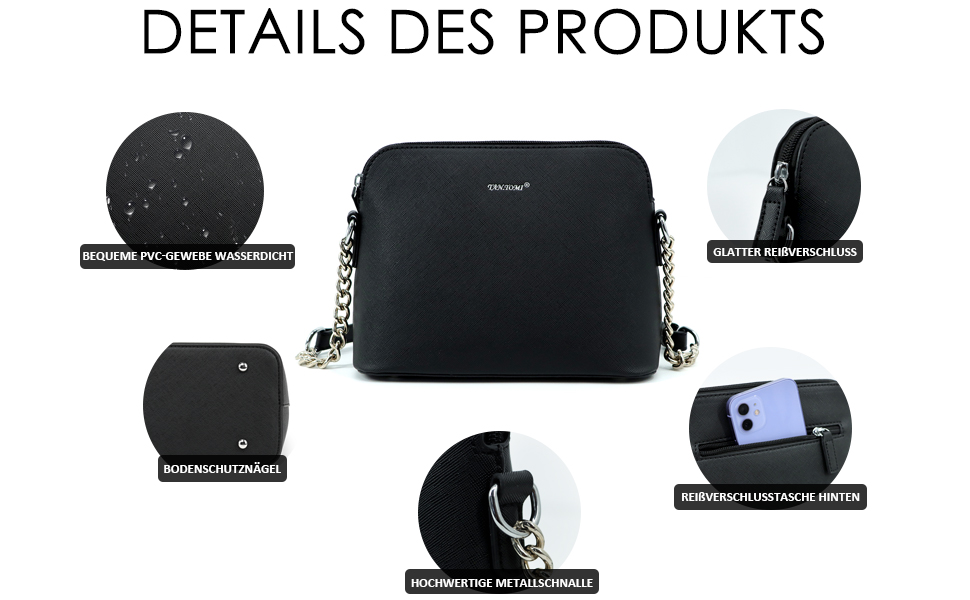 Сумка жіноча TANTOMI через плече: елегантна чорна крос-боді сумка на ланцюжку для вечірок