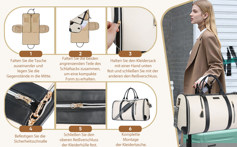 Сумка-органайзер для подорожей 50 л, 2-в-1: сумка та водонепроникне взуття з антизминальним системою для жінок та чоловіків – ідеально для ділових поїздок та відпочинку (Бежевий)