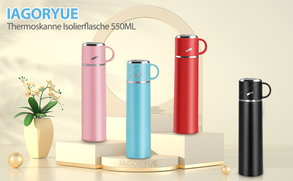 Термос IAGORYUE з нержавіючої сталі, 0,55л, ізольована пляшка з кришкою без витоку та ручкою, подвійні стінки, зберігає тепло та холод до 12 годин - для спорту, офісу, активного відпочинку (блакитний)