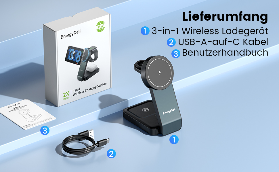 3-в-1 Зарядний пристрій MagSafe: Бездротова зарядка для iPhone 16/15/14/13/12, годинників та AirPods Pro/2/3 - Чорний (15W)