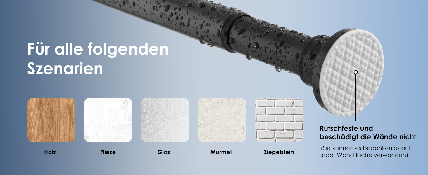 Штанга для душу без свердління, штанга для ванни, нержавіюча сталь, телескопічна, 70-195 см, чорна