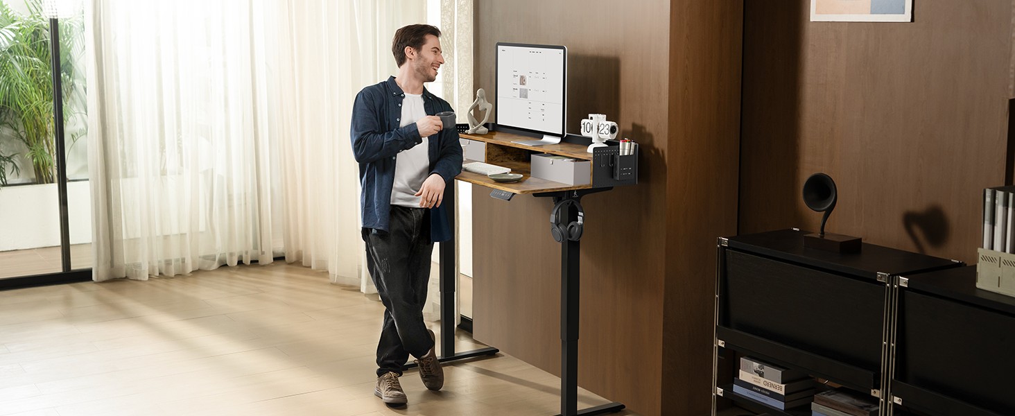 Electric Standing Desk with Drawers - 120x60cm Adjustable Height Desk for Home Office & DIY Pegboard