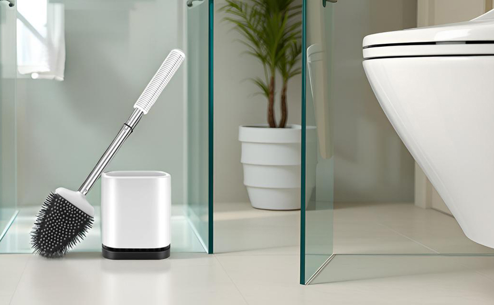 Набір для туалету: щітка для унітазу з тримачем, нержавіюча сталь та силікон, настінний кріплення, чорний колір (Weiß B)