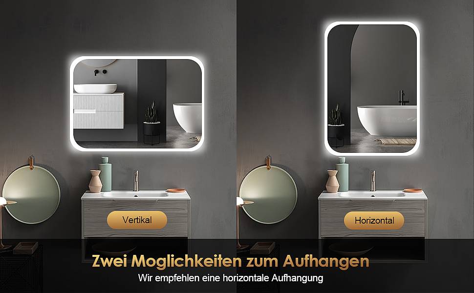 LED дзеркало для ванної кімнати з підсвічуванням 70x50 см, холодне біле світло 6000K, енергозберігаюче, настінне