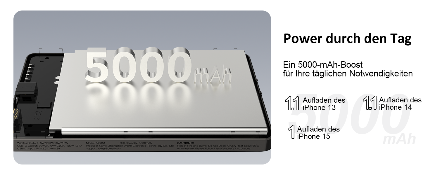 Power Bank Dbasne Магнітний 5000mAh з PD 20W та QC 3.0 для iPhone 16/15/14/13, USB-C, чорний