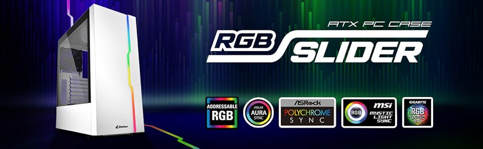 Sharkoon RGB Slider - Білий корпус для ПК, RGB підсвітка
