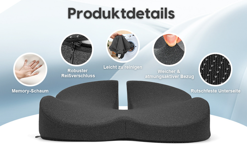 Ергономічна подушка для сидіння на стілець з Memory Foam: для офісу, дому, подорожей. 3D дизайн, дихаючий чохол, антиковзке покриття