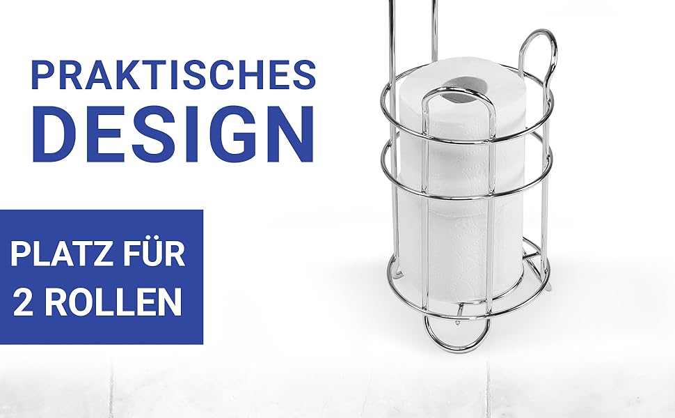 Підставка для туалетного паперу WENKO 3в1 з полицею та держателем рулонів - срібна, 16 x 59 x 18 см