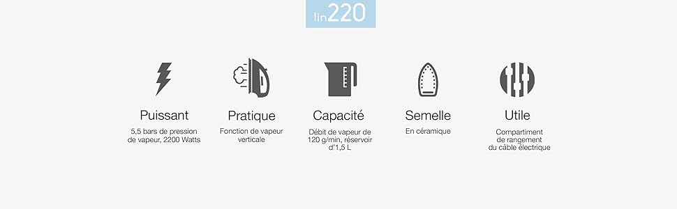 Парогенератор високого тиску 8 бар LIN220 Wëasy: потужний, безперервний, з нержавіючою підошвою, 2600 Вт, резервуар 1.5 л