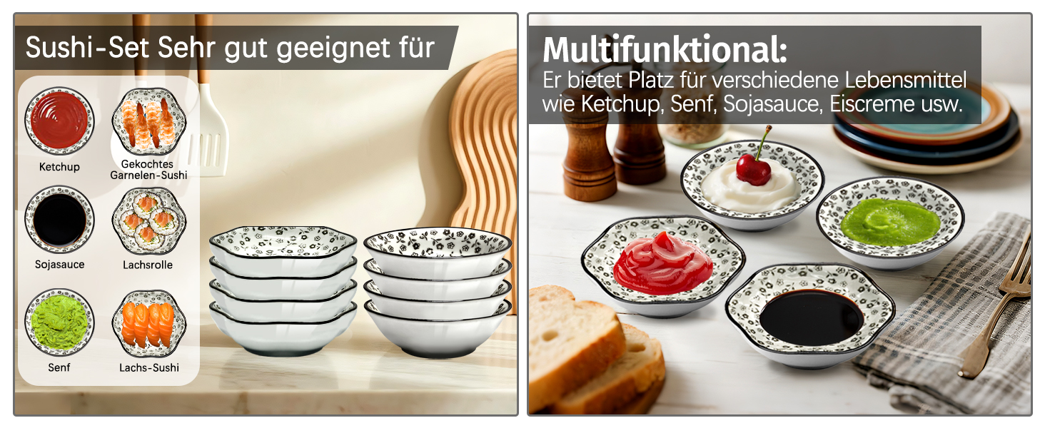 Набір для суші на 4 особи, 12 шт. з кераміки, круглий, з візерунком квітки сливи. Ідеальний подарунок на свята.