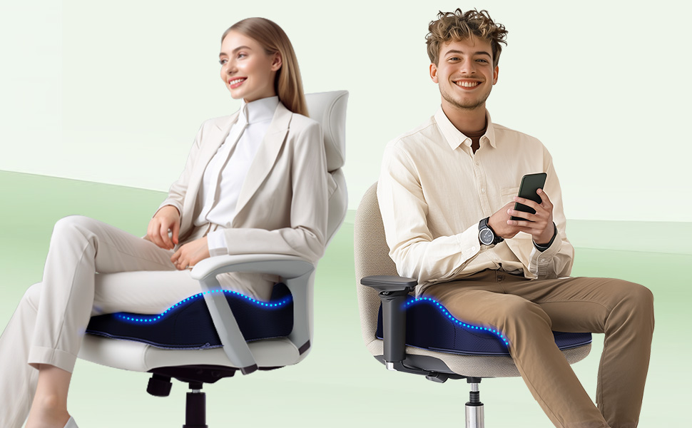 Подушка для сидіння з Memory Foam для куприкового болю, ергономічна подушка Coccyx для офісу, дому, авто та інвалідного візка. Нековзна основа, блакитна.