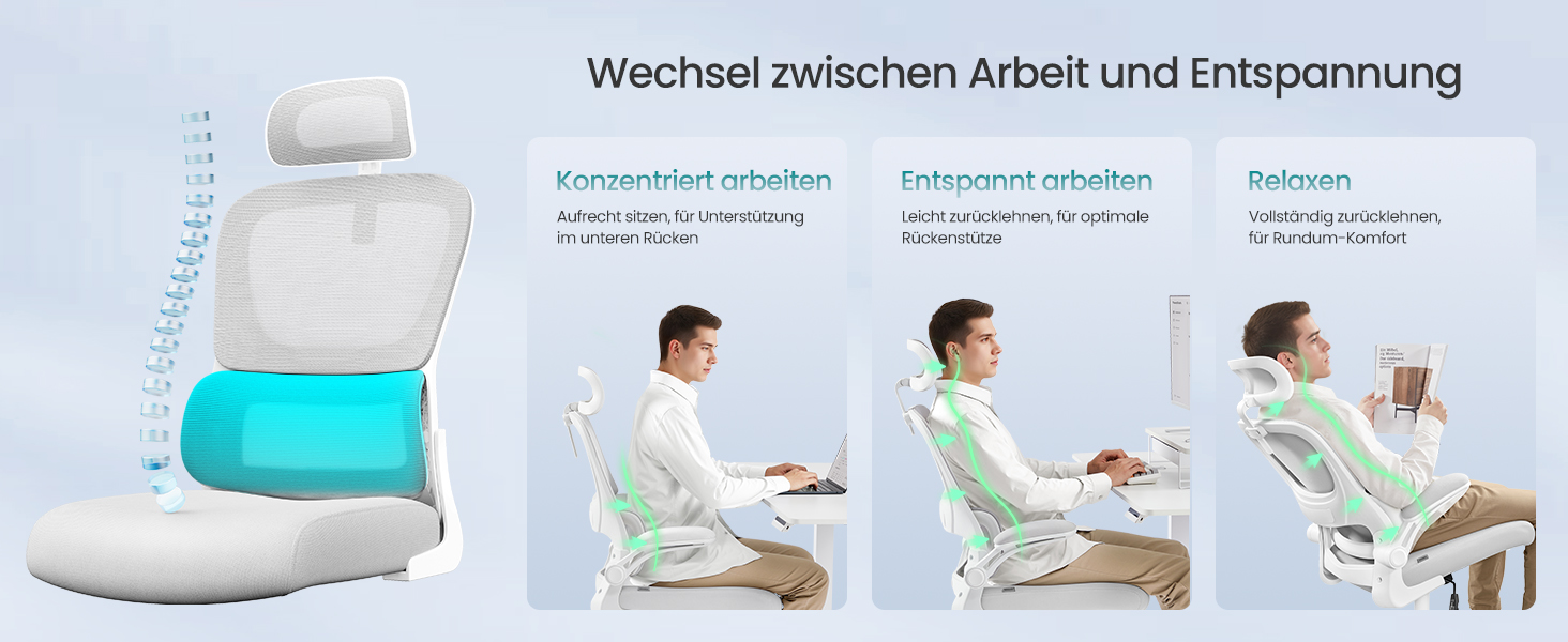 Офісний стіл SONGMICS, ергономічне крісло з сіткою, з адаптивною поперековою підтримкою та регульованою підголівником, для дому та офісу, сірий (OBN041G01)