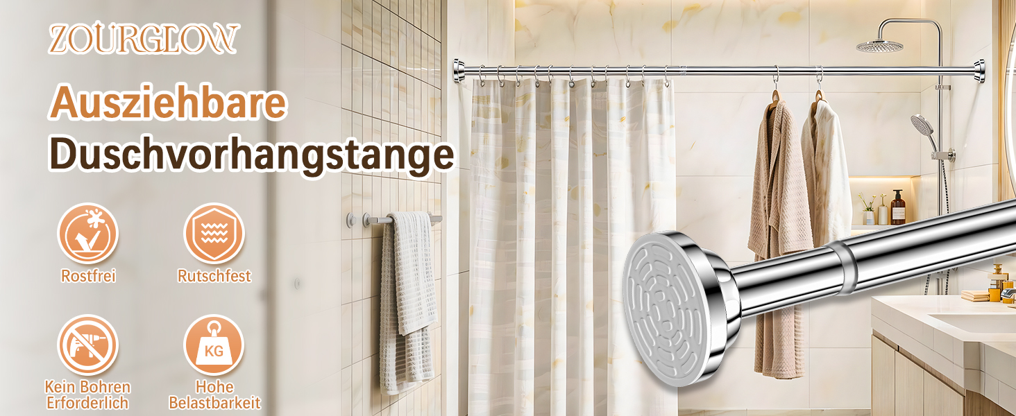 Штанга для душу без свердління, штанга для душу з нержавіючої сталі, стійка до іржі та ковзання, телескопічна висувна штанга 80-250см, для ванної кімнати, вікна, кухні, шафи