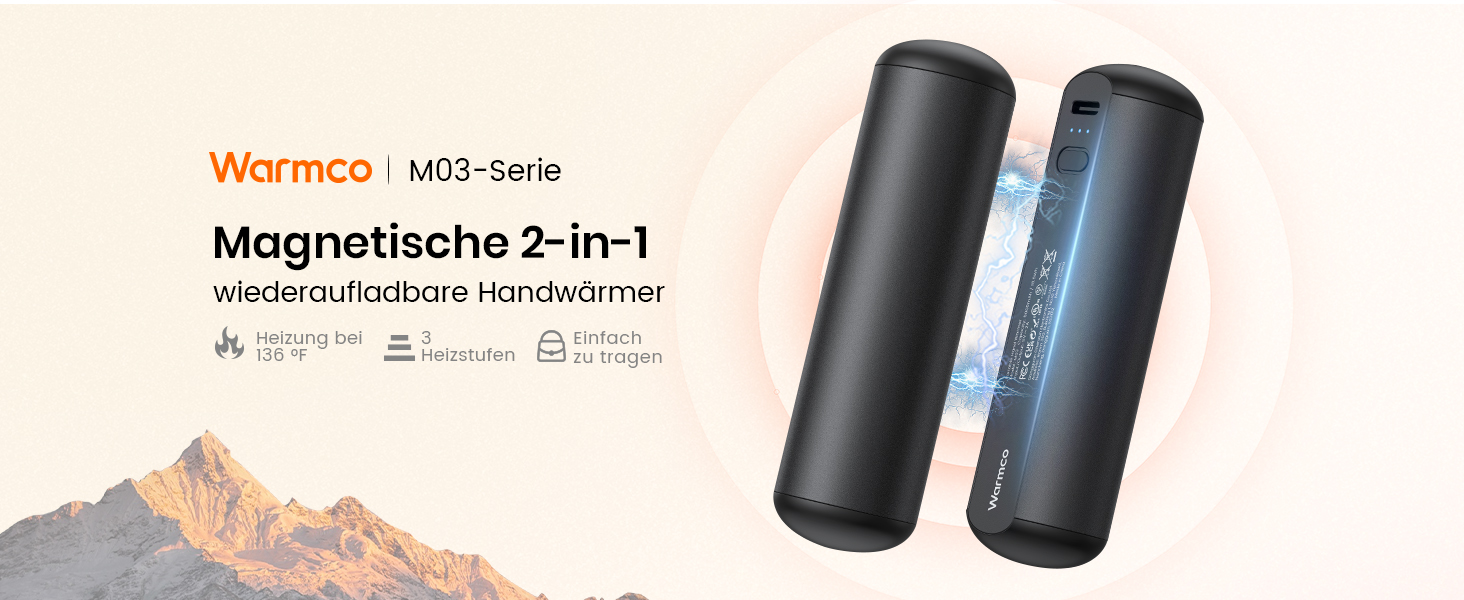 Електричні грілки для рук Warmco Magnetische 2 шт., 10000 mAh, багаторазові, 3 режими нагріву, powerbank, чорний