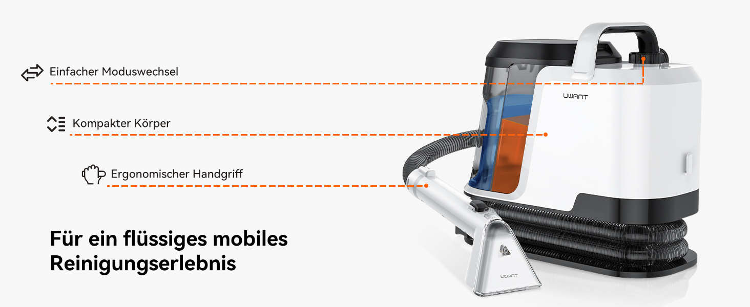 Uwant Y100 Пароочисник для диванів, килимів та авто. 3-в-1, 18KPA, 1750W, 65°C, самоочищення, 7 насадок та засіб для чищення, 2 роки гарантії