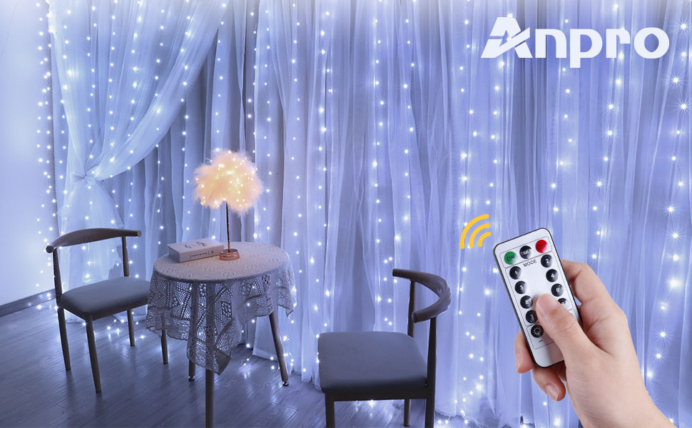 LED штора Anpro 3x3м, USB, 8 режимів, тепле світло - декор для дому та вечірок