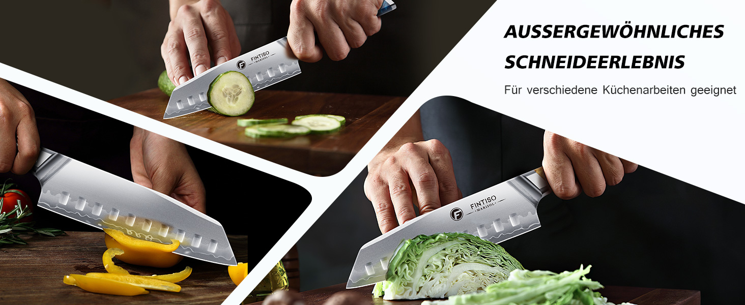 Японський кухонний ніж FINTISO Santoku 20 см, сталь S35VN, 7 шарів, ручка з дерев'яної смоли - ідеальний подарунок