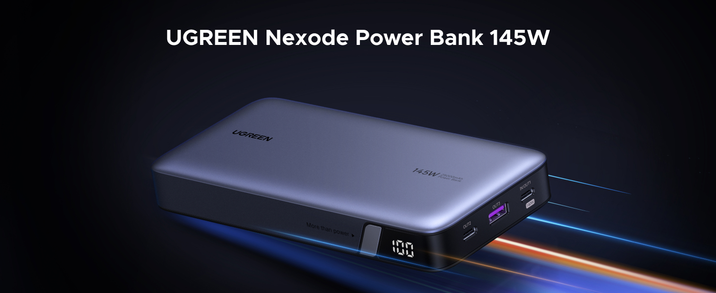 Power Bank UGREEN Nexode 145W 25000mAh з 3 USB-C портами та цифровим дисплеєм. Сумісний з MacBook, iPhone, Galaxy, Dell