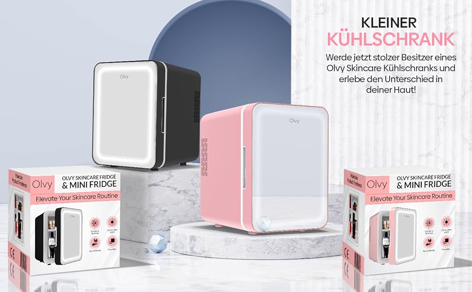 Міні-холодильник Olvy Kosmetik 4L з LED-дзеркалом: для косметики та догляду, чорний