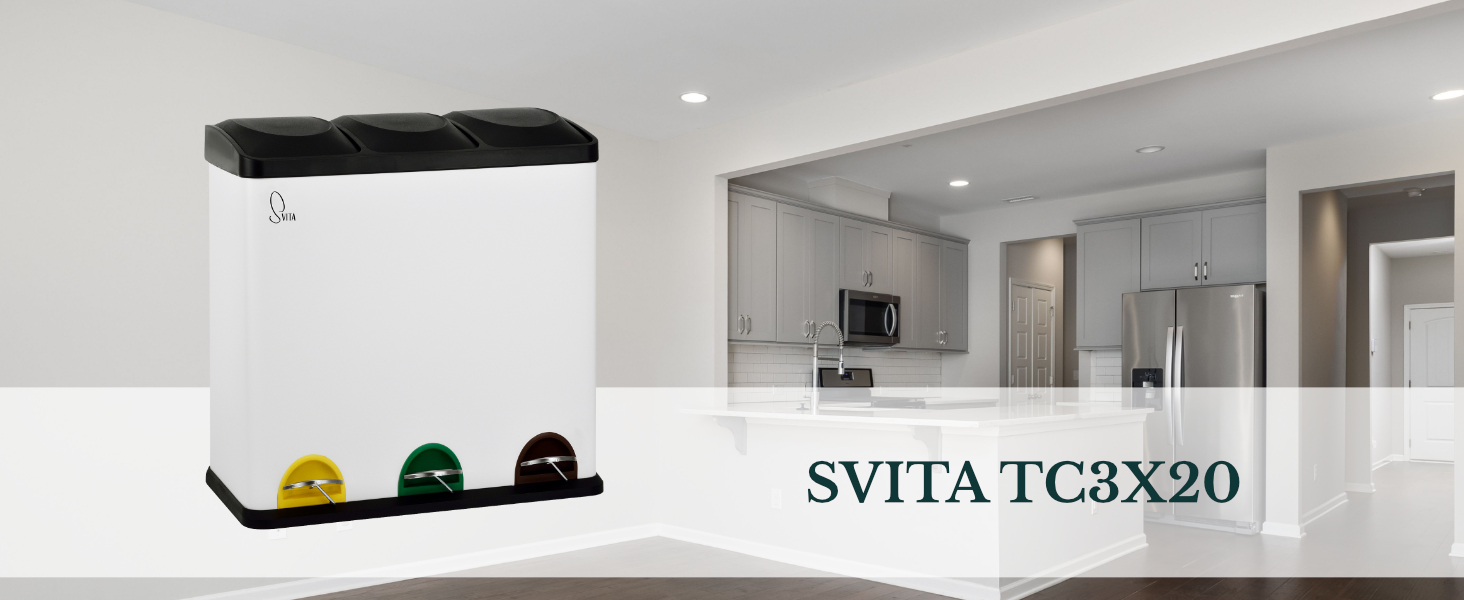 Відро для сміття SVITA TC3X20 з педаллю, 3x20л, нержавіюча сталь, система роздільного збору, 3 відділення, біле, 60 літрів, для кухні