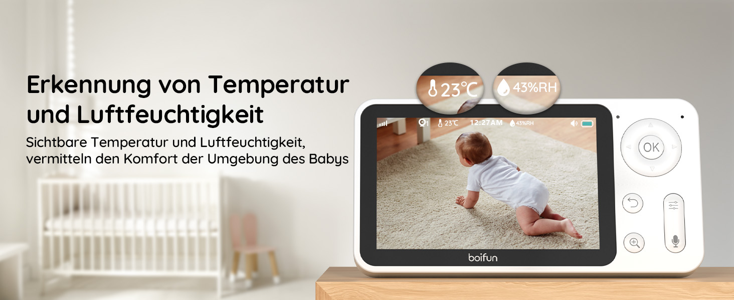 Дитячий відеоняня BOIFUN з камерою, WiFi 360°, 2 MP, моніторинг руху, інфрачервона нічна зйомка, датчик температури, мобільний додаток, 4x зум, Baby 3SM