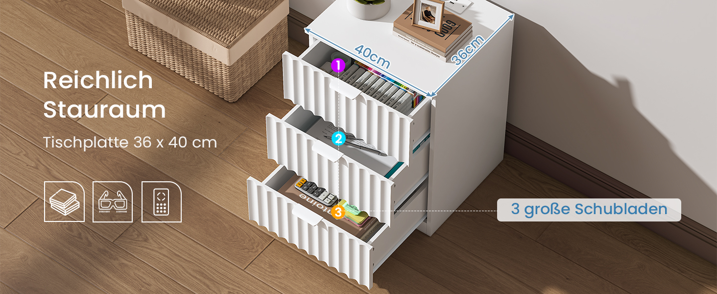 Комплект приліжкових тумб Brinlawb із LED-підсвіткою та зарядкою, чорний, з шухлядами, рифлена поверхня, для спальні та вітальні