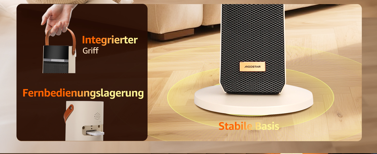 Електричний обігрівач Aigostar 2000W з пультом керування, ECO-режим, PTC кераміка, таймер 24год, тихий, осциляція 75°, 4 режими, захист від перекидання та перегріву, білий