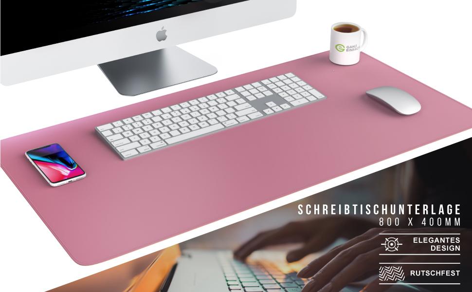 CSL Килимок для миші XXL на стіл з екошкіри та корка 800x400 мм - Чорний (C: Рожевий) - Для офісу та дому