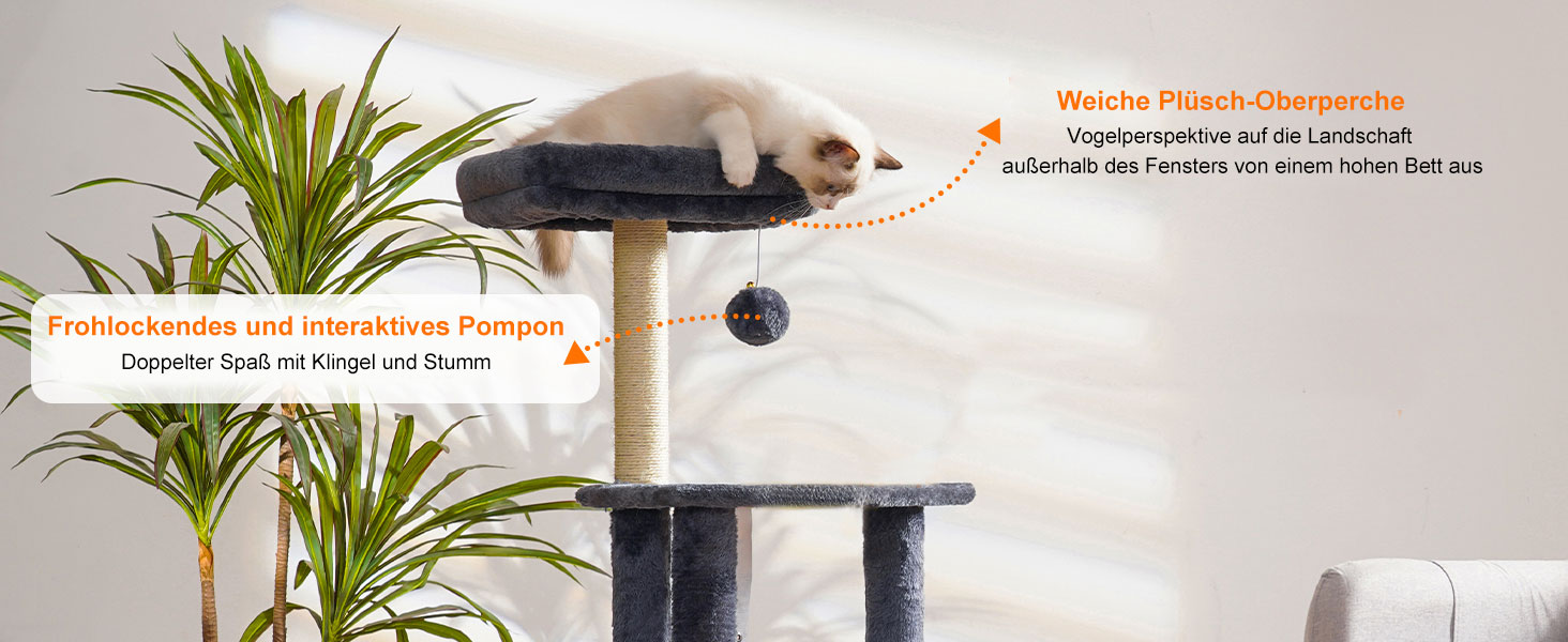 Котячий будиночок Heybly з котячою щіткою, котячий будиночок для домашніх котів з оббитою лежаком з плюшу, котячий когтетоп з кошиком, когтеточкою та когтетопом, сірий HCT005SG